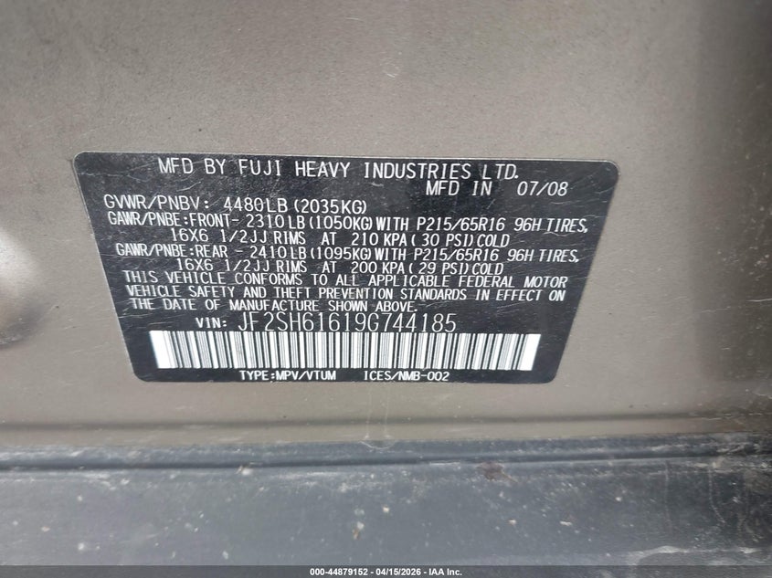2009 Subaru Forester 2.5X VIN: JF2SH61619G744185 Lot: 44879152