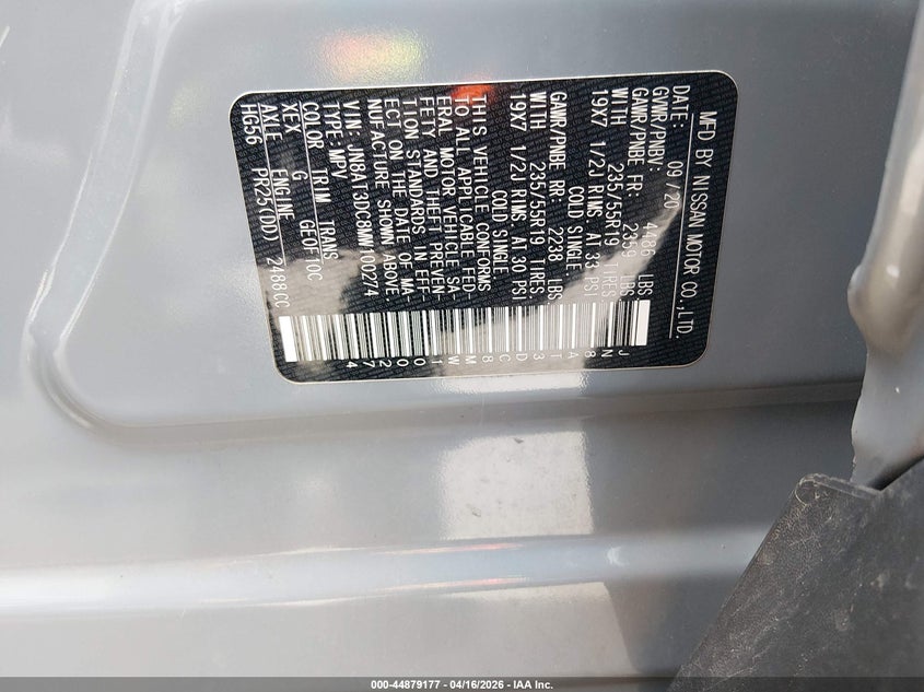 VIN JN8AT3DC8MW100274 2021 NISSAN ROGUE PLATINUM FWD