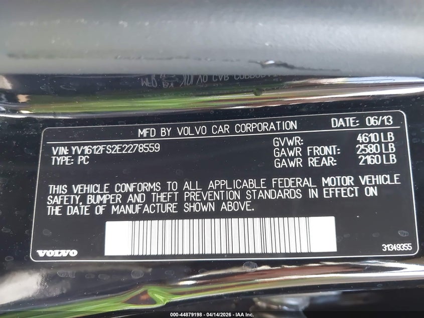 2014 Volvo S60 T5 Platinum VIN: YV1612FS2E2278559 Lot: 44879198