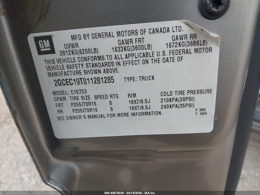 2001 Chevrolet Silverado 1500 Ls VIN: 2GCEC19T011281285 Lot: 44879228