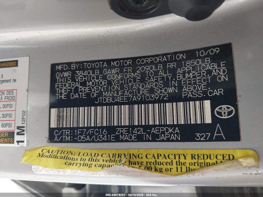 2010 Toyota Corolla Le VIN: JTDBU4EE7A9103972 Lot: 44879251