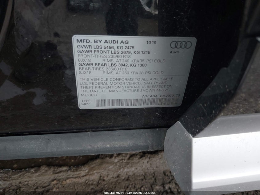 2020 Audi Q5 Premium 45 Tfsi Quattro S Tronic/Titanium Premium 45 Tfsi Quattro S Tronic VIN: WA1ANAFY3L2030170 Lot: 44879281