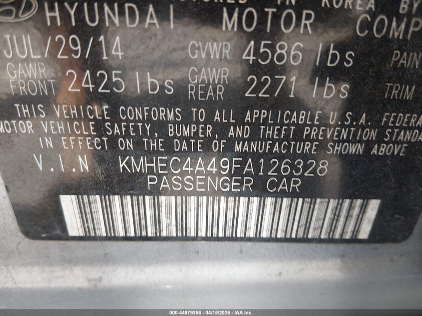 2015 Hyundai Sonata Hybrid Limited VIN: KMHEC4A49FA126328 Lot: 44879356