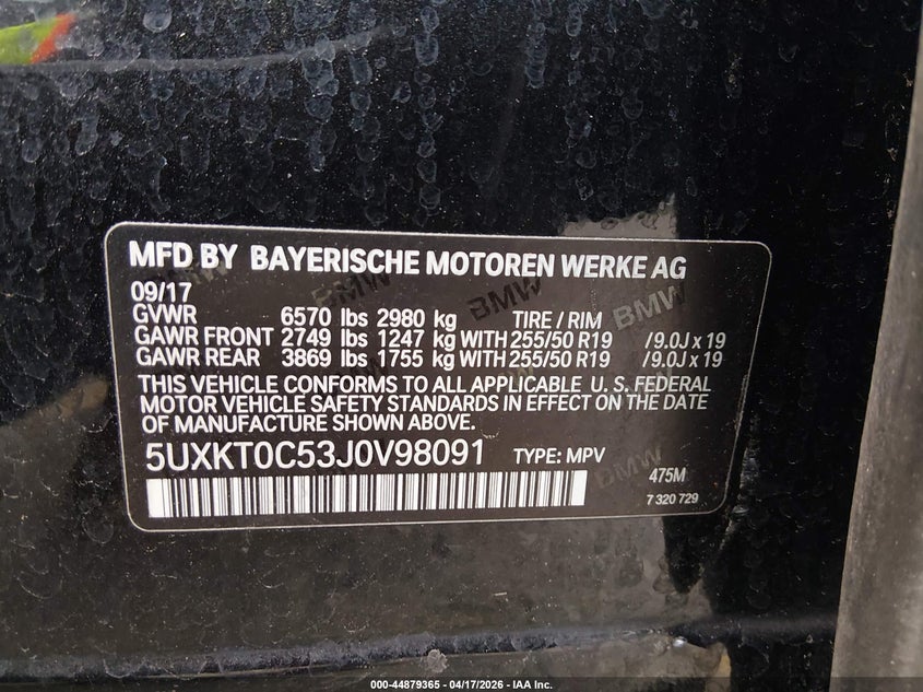 2018 BMW X5 SPORT UTILITY VEHICLE 2.0L I-4 DI, DOHC, VVT, TURBO, 241HP