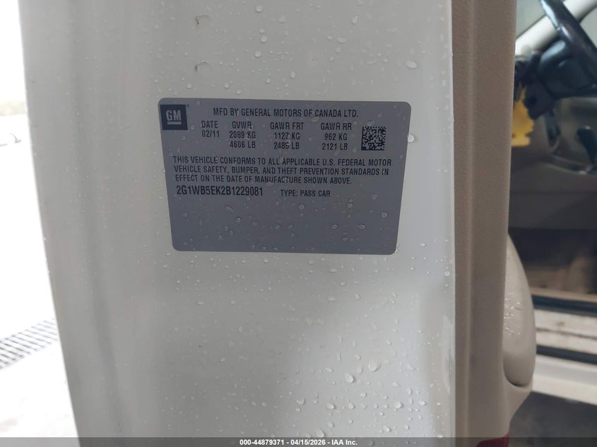 2011 Chevrolet Impala Lt VIN: 2G1WB5EK2B1229081 Lot: 44879371