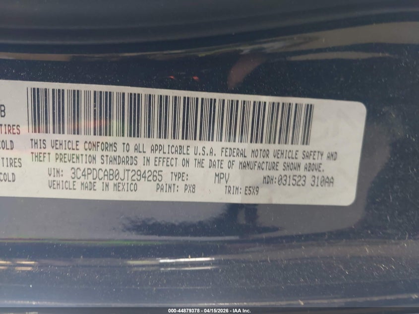 2018 Dodge Journey Se VIN: 3C4PDCAB0JT294265 Lot: 44879378