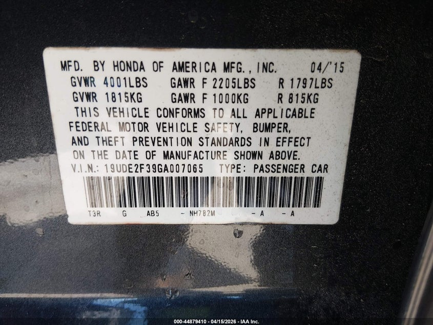 2016 Acura Ilx 2.4L/Acurawatch Plus Package VIN: 19UDE2F39GA007065 Lot: 44879410