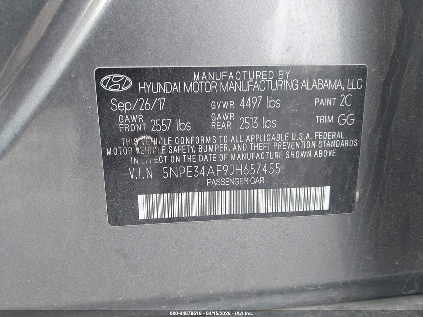 2018 Hyundai Sonata Limited VIN: 5NPE34AF9JH657455 Lot: 44879516