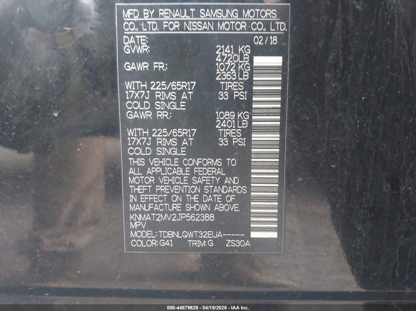 2018 Nissan Rogue Sv VIN: KNMAT2MV2JP562388 Lot: 44879626