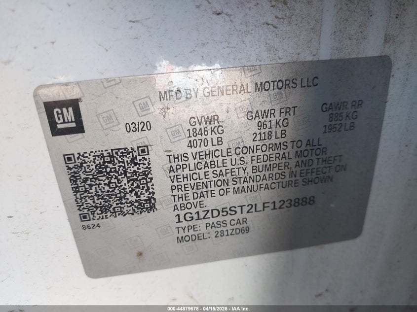 2020 Chevrolet Malibu Fwd Lt VIN: 1G1ZD5ST2LF123888 Lot: 44879678