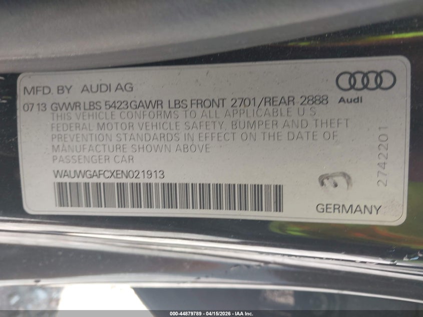 2014 Audi A7 3.0T Premium Plus VIN: WAUWGAFCXEN021913 Lot: 44879789
