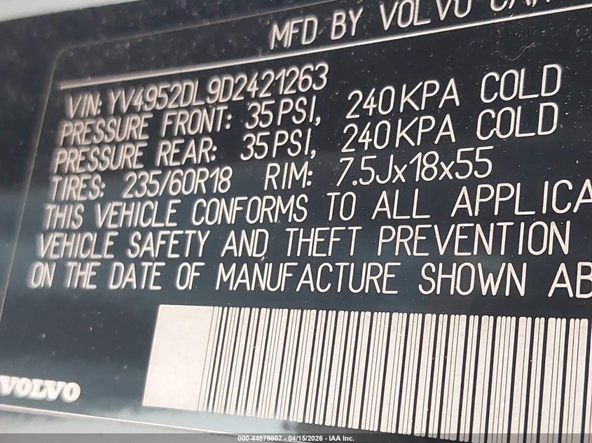 2013 Volvo Xc60 3.2 Premier VIN: YV4952DL9D2421263 Lot: 44879807
