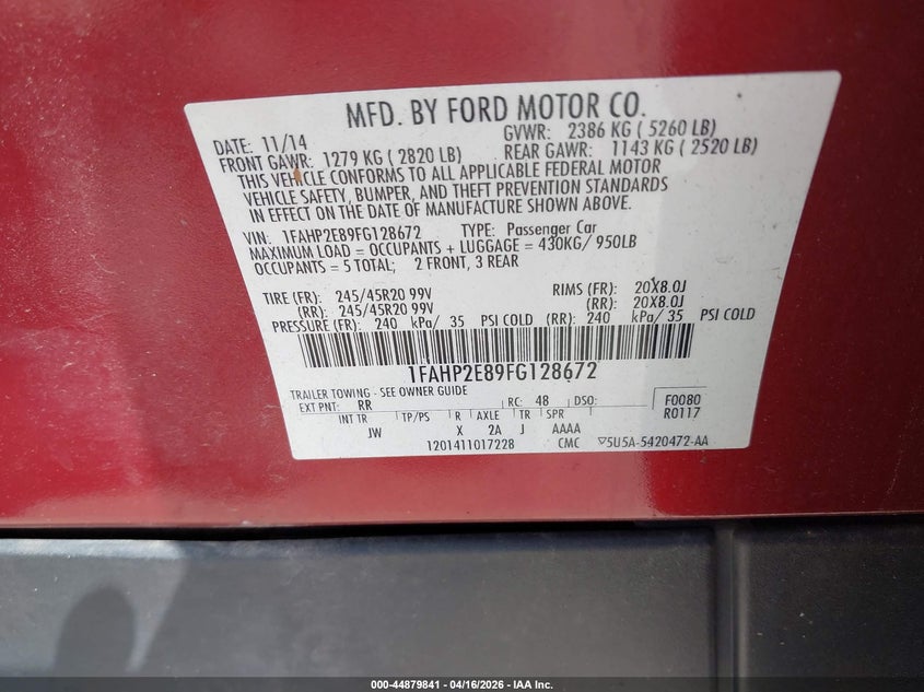 1FAHP2E89FG128672 2015 Ford Taurus 3.5 Sel red