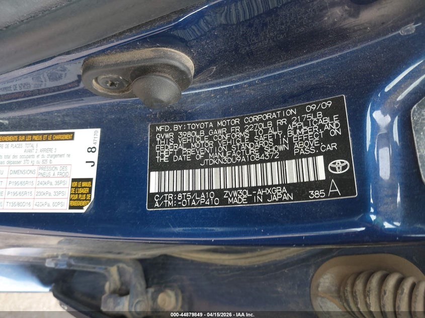 2010 Toyota Prius Iv VIN: JTDKN3DU9A1084372 Lot: 44879849