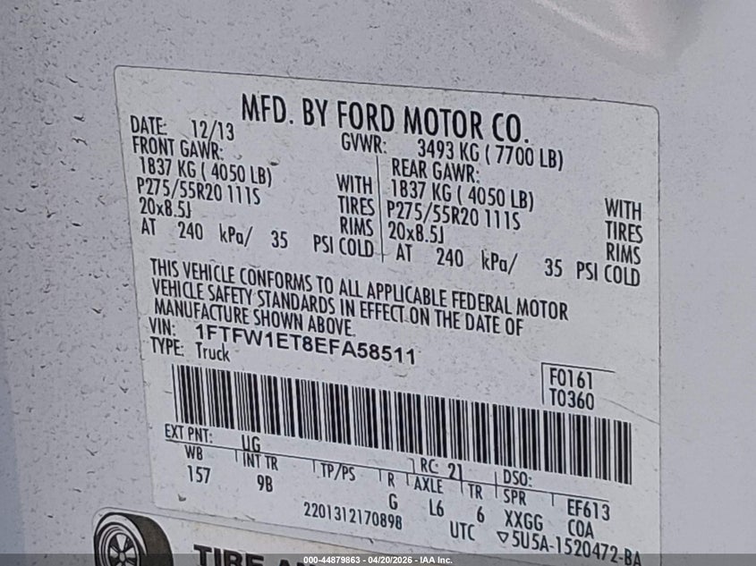 2014 FORD F-150 PICKUP 3.5L V-6 DI, DOHC, VVT, TURBO, 365HP