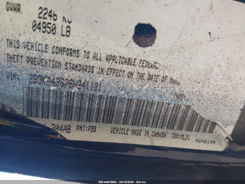 2006 Dodge Charger VIN: 2B3KA43G76H241131 Lot: 44879903