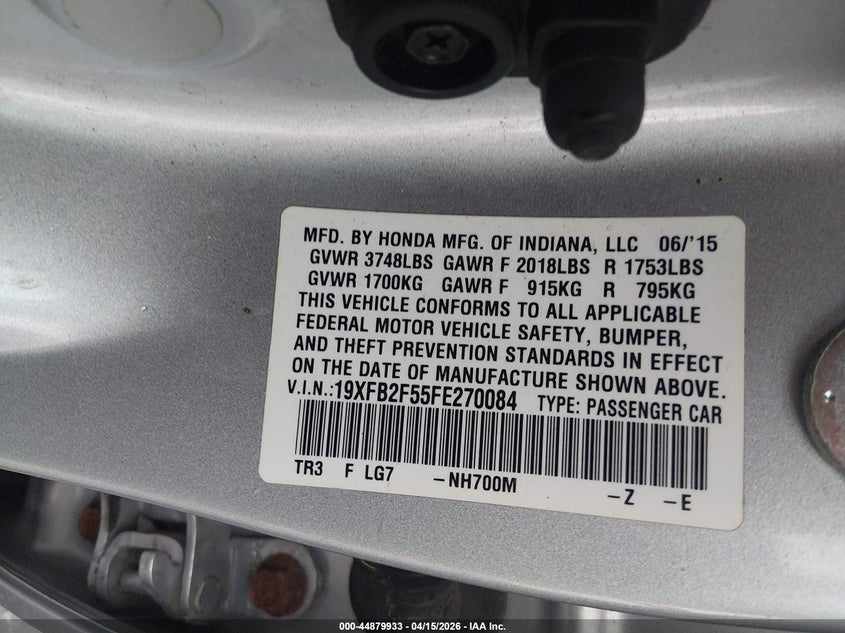 2015 Honda Civic Lx VIN: 19XFB2F55FE270084 Lot: 44879933