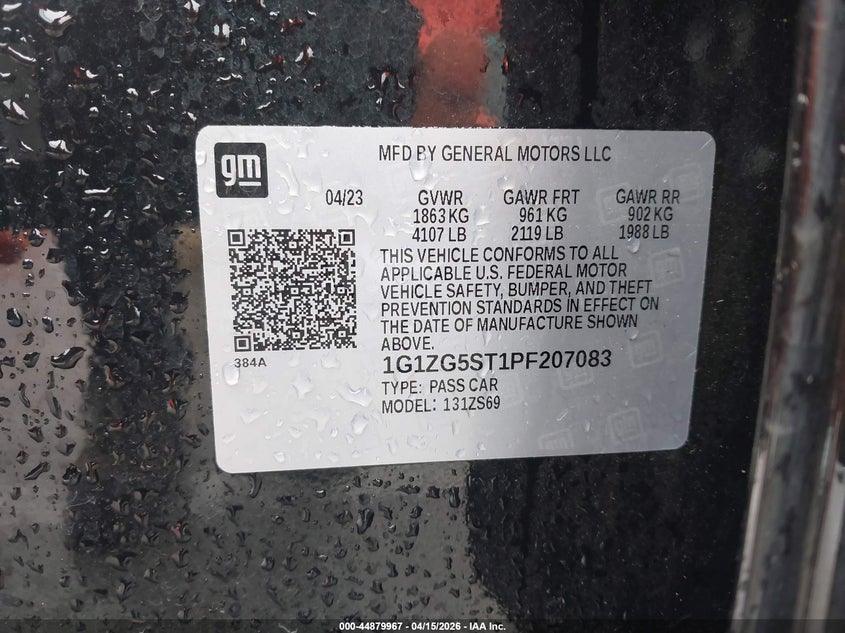 2023 Chevrolet Malibu Fwd Rs VIN: 1G1ZG5ST1PF207083 Lot: 44879967
