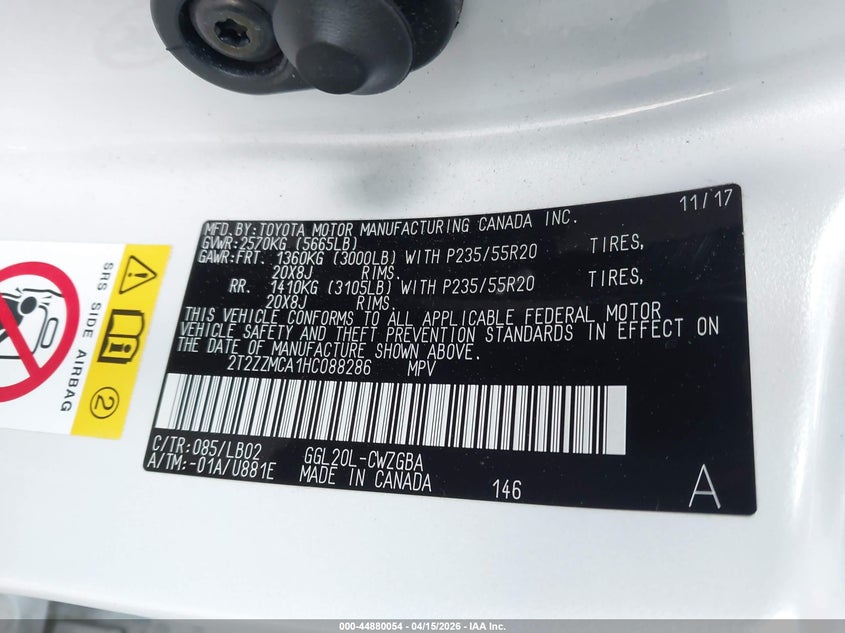 2017 Lexus Rx 350 VIN: 2T2ZZMCA1HC088286 Lot: 44880054