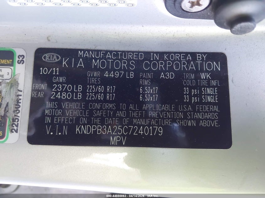 2012 Kia Sportage Lx VIN: KNDPB3A25C7240179 Lot: 44880063