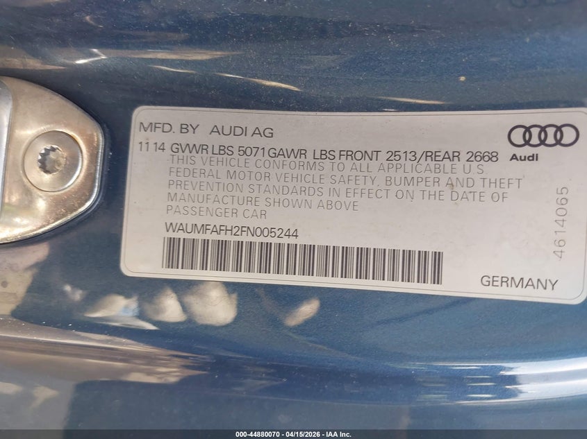 2015 Audi A5 2.0T Premium VIN: WAUMFAFH2FN005244 Lot: 44880070