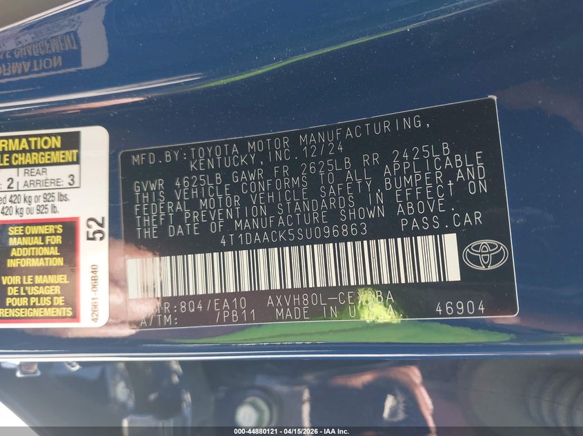 2025 Toyota Camry Se VIN: 4T1DAACK5SU096863 Lot: 44880121