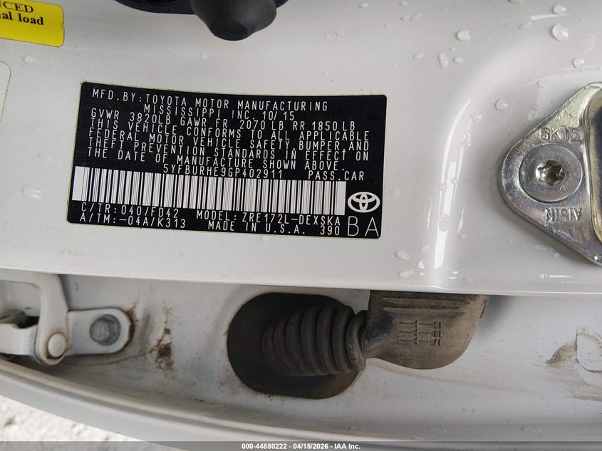 2016 Toyota Corolla S Plus VIN: 5YFBURHE9GP402911 Lot: 44880222