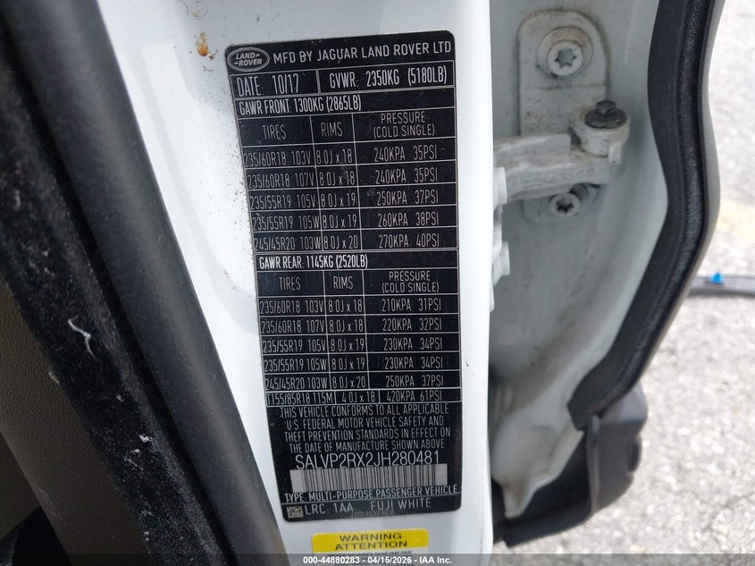 2018 Land Rover Range Rover Evoque Se/Se Premium VIN: SALVP2RX2JH280481 Lot: 44880283