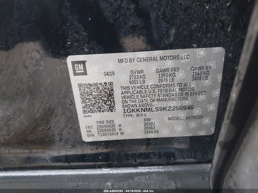 2019 Gmc Acadia 3.6 Slt-1 black Lot 111044880285 Vin 1GKKNMLS9KZ256946