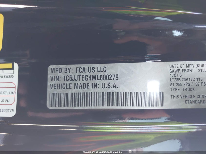 2021 Jeep Gladiator Mojave 4X4 VIN: 1C6JJTEG4ML600279 Lot: 44880299