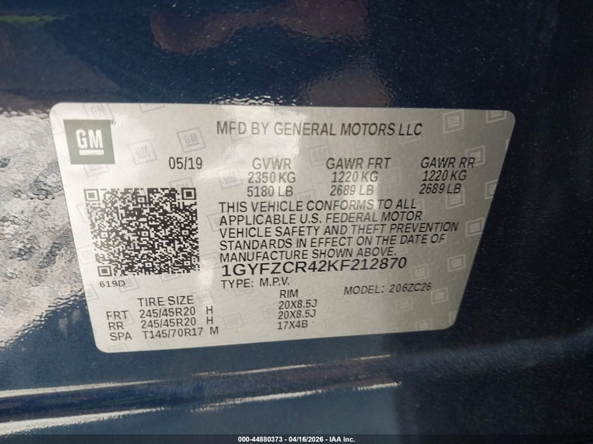2019 Cadillac Xt4 Premium Luxury VIN: 1GYFZCR42KF212870 Lot: 44880373