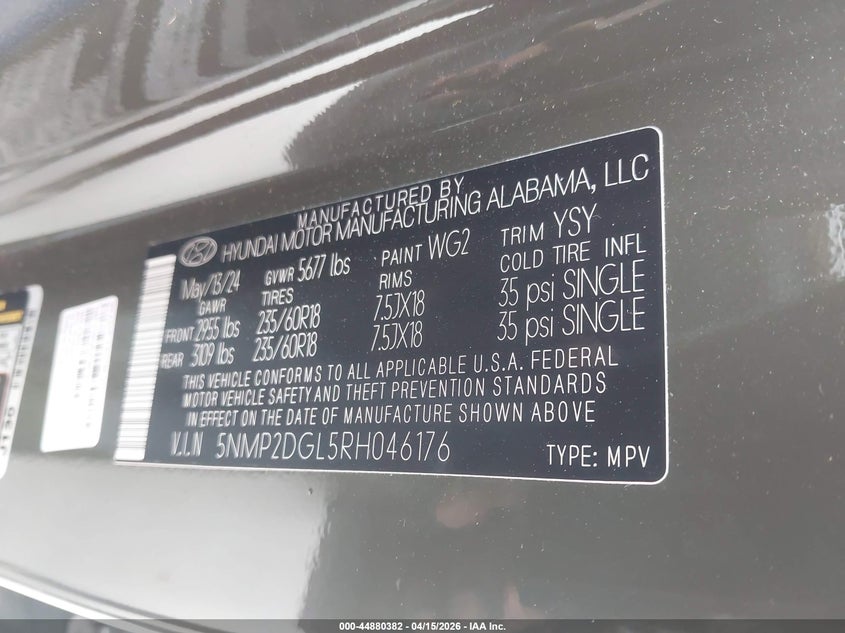 2024 Hyundai Santa Fe Sel VIN: 5NMP2DGL5RH046176 Lot: 44880382