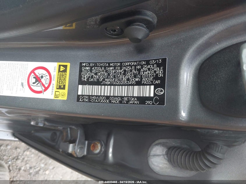 2013 Lexus Es 350 VIN: JTHBK1GG2D2053495 Lot: 44880465