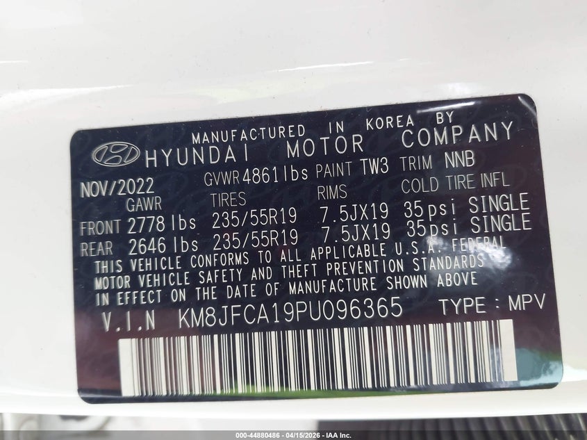 2023 Hyundai Tucson Hybrid Sel Convenience VIN: KM8JFCA19PU096365 Lot: 44880486