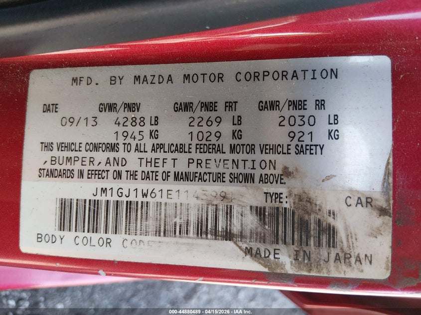 2014 Mazda Mazda6 I Grand Touring VIN: JM1GJ1W61E1143991 Lot: 44880489