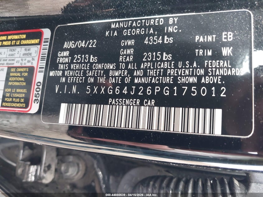 2023 Kia K5 Gt-Line VIN: 5XXG64J26PG175012 Lot: 44880539