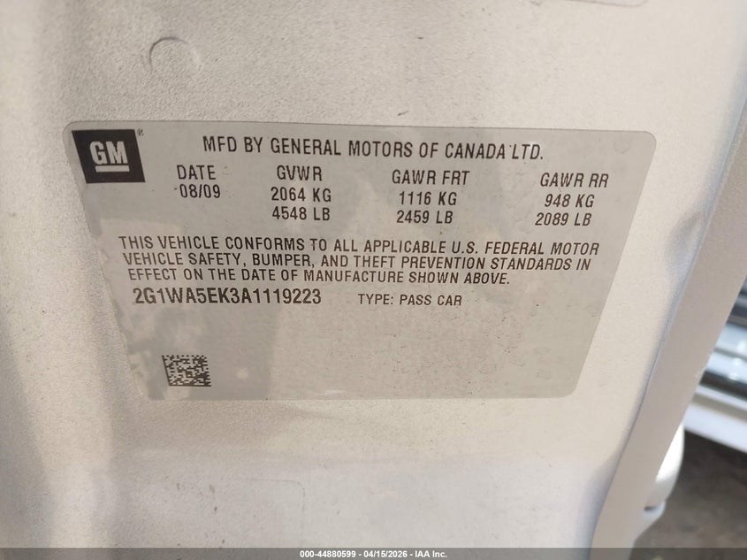 2010 Chevrolet Impala Ls VIN: 2G1WA5EK3A1119223 Lot: 44880599