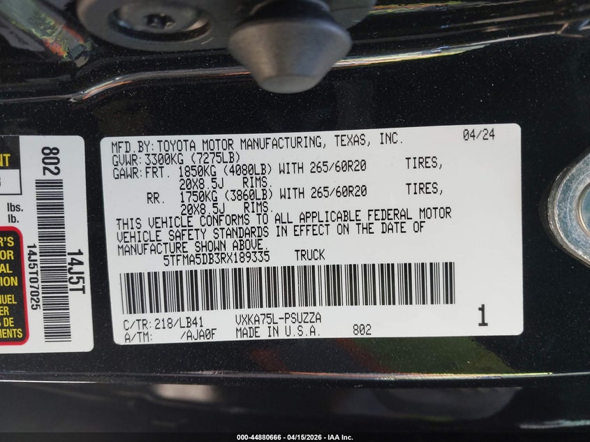 2024 Toyota Tundra 1794 Edition VIN: 5TFMA5DB3RX189335 Lot: 44880666