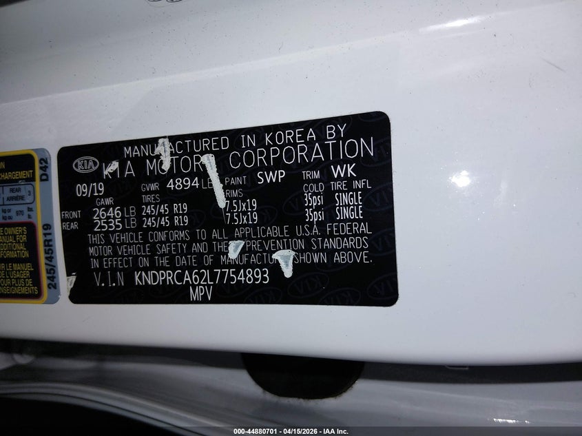 2020 Kia Sportage Sx Turbo VIN: KNDPRCA62L7754893 Lot: 44880701