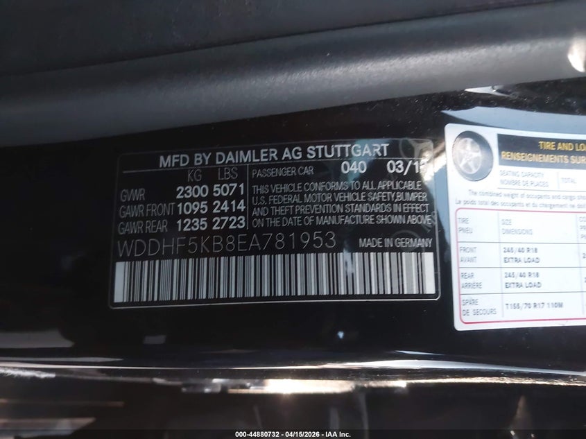 2014 Mercedes-Benz E 350 VIN: WDDHF5KB8EA781953 Lot: 44880732