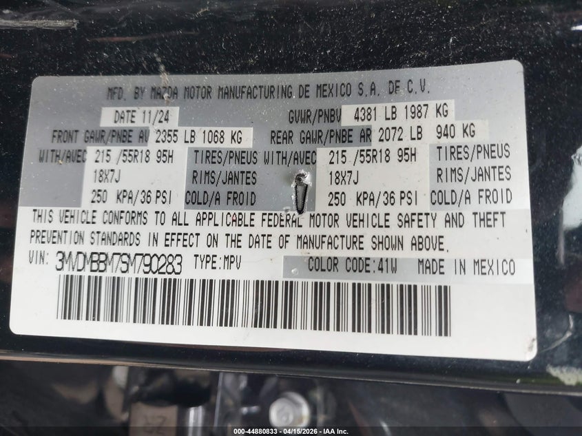 2025 Mazda Cx-30 2.5 S Select Sport VIN: 3MVDMBBM7SM790283 Lot: 44880833