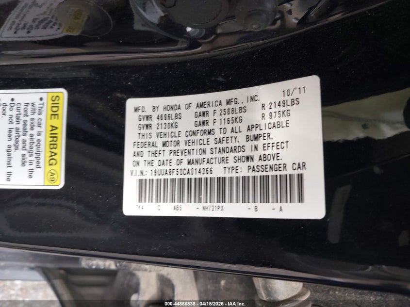 2012 Acura Tl 3.5 VIN: 19UUA8F50CA014366 Lot: 44880838