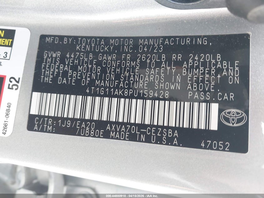 2023 Toyota Camry Se VIN: 4T1G11AK8PU159428 Lot: 44880918