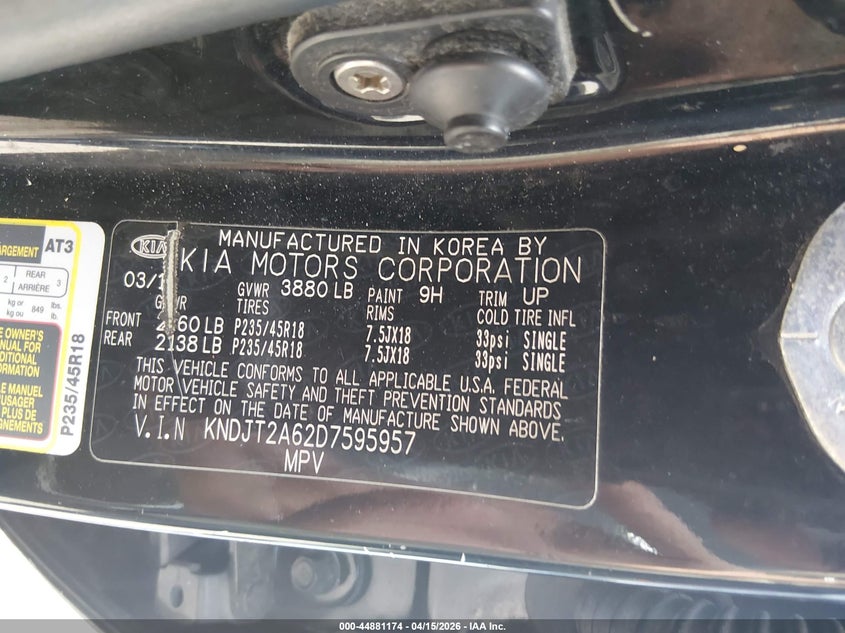 2013 Kia Soul ! VIN: KNDJT2A62D7595957 Lot: 44881174