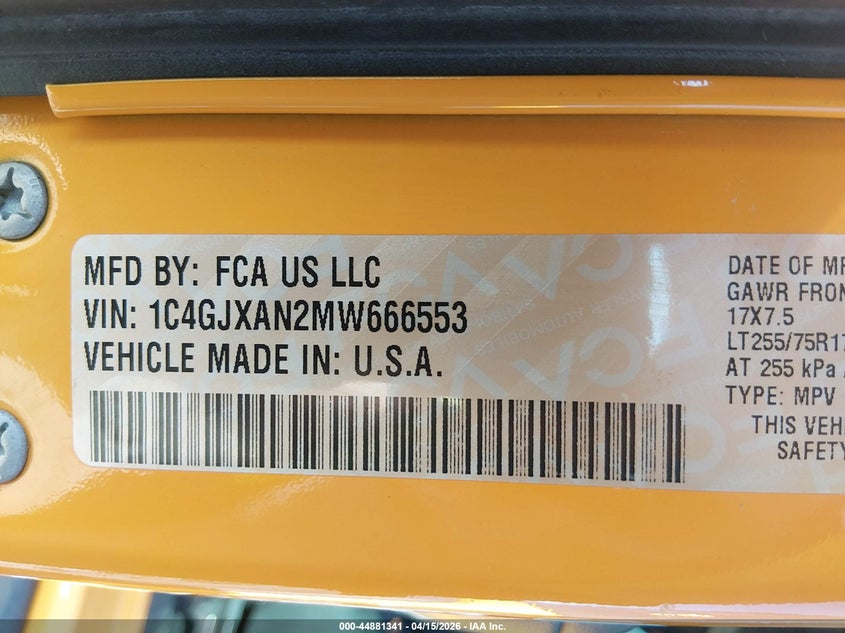 2021 Jeep Wrangler Willys Sport 4X4 VIN: 1C4GJXAN2MW666553 Lot: 44881341