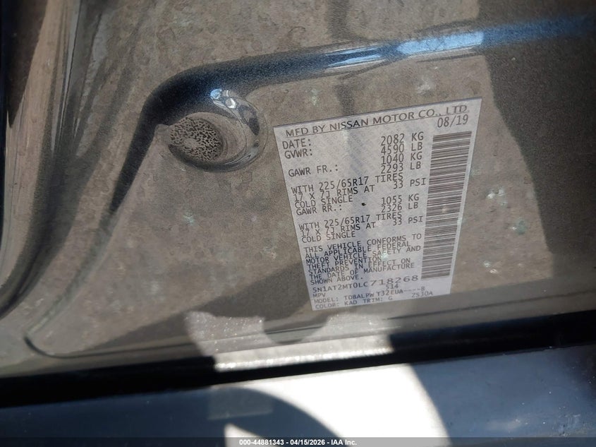 2020 Nissan Rogue S Fwd VIN: 5N1AT2MT0LC718268 Lot: 44881343