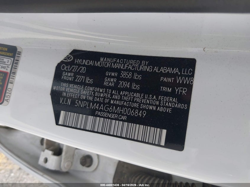 VIN 5NPLM4AG6MH006849 2021 HYUNDAI ELANTRA SEL