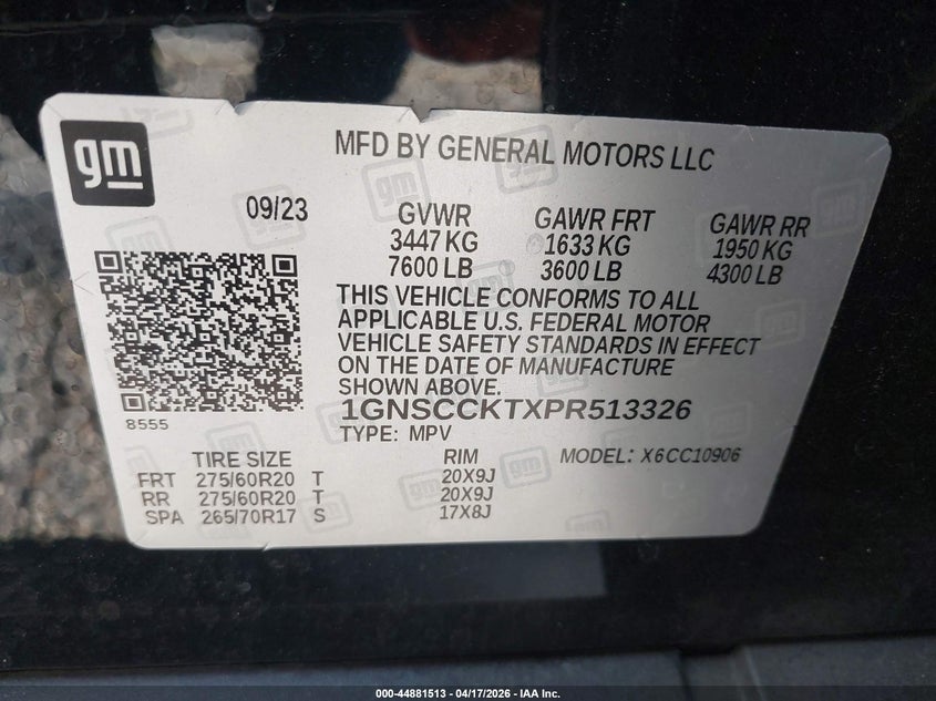 VIN 1GNSCCKTXPR513326 2023 CHEVROLET SUBURBAN 2WD LT