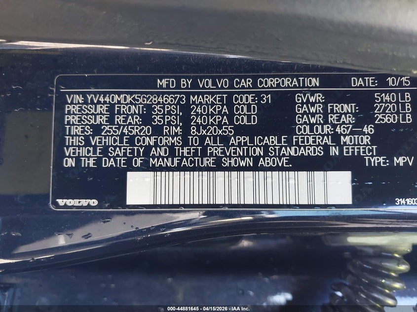 2016 Volvo Xc60 T5 Drive-E Premier VIN: YV440MDK5G2846673 Lot: 44881645