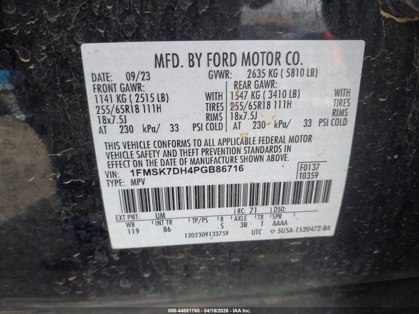 2023 Ford Explorer 2.3 Xlt black Lot 111044881760 Vin 1FMSK7DH4PGB86716